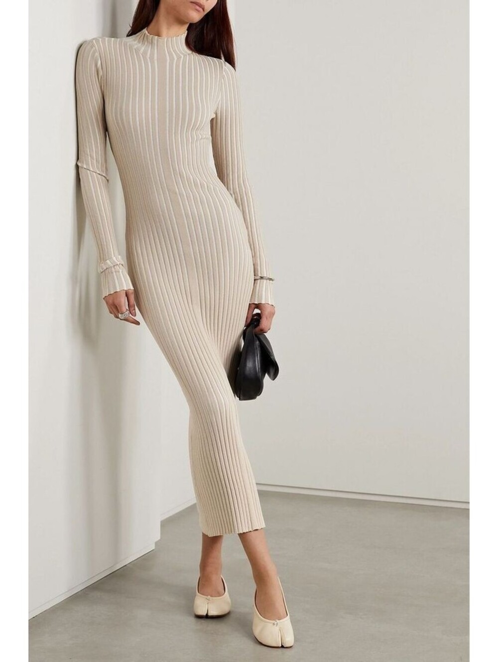 INTERIOR Ridley ribbed cotton-blend midi dress Interior M medium Beige